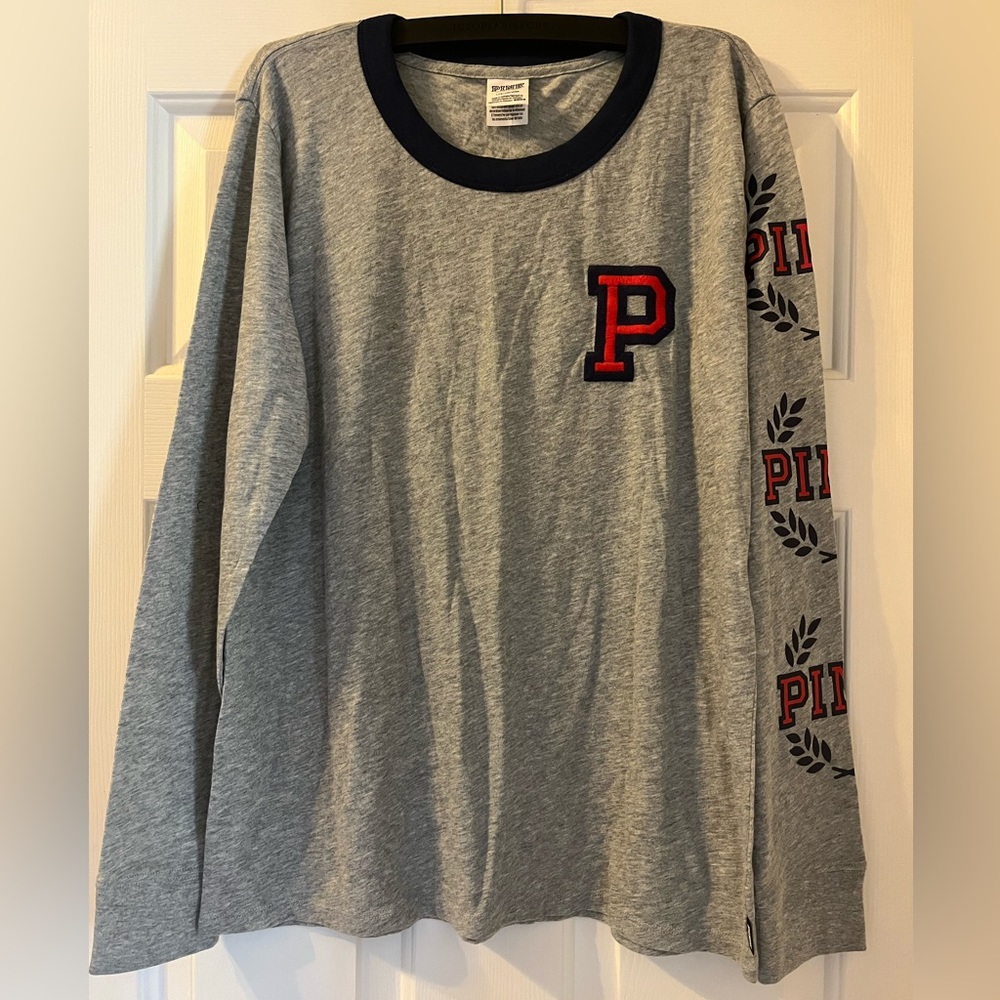 BNWT PINK L/S tee, grey with blue/red logo
